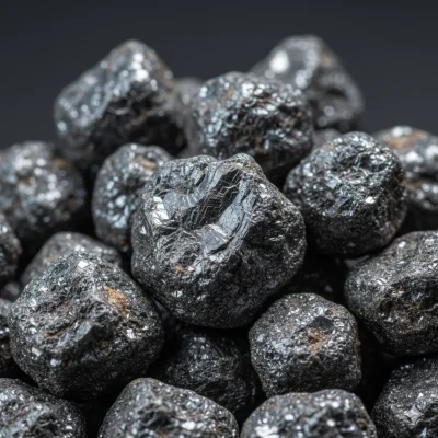 High-definition close-up of raw Coltan (Columbite-Tantalite) mineral ore, representing AMML Sierra Leone's ethical sourcing and trade of this strategic material in West Africa.